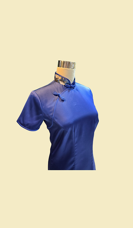 藍色仿醋酸旗袍 Blue Faux Acetate cheongsam qipao EU-004