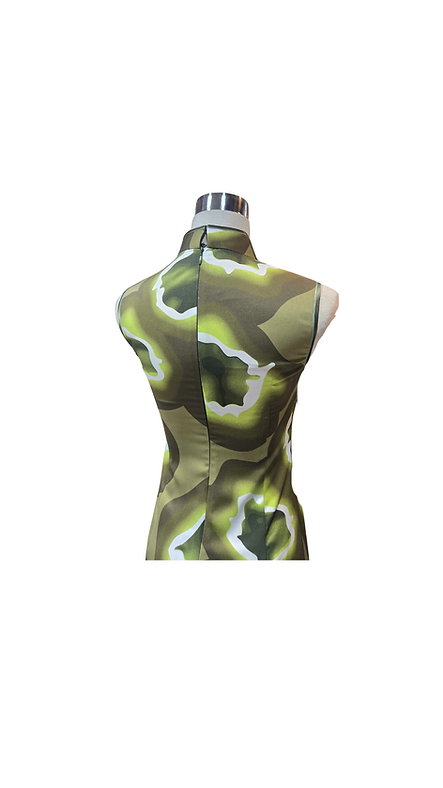 抽象幾何綠色旗袍 Abstract Geometric Green short qipao P-018