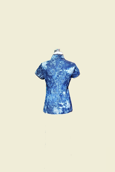 牛仔布旗袍款上衣 Denim Qipao Top V045A