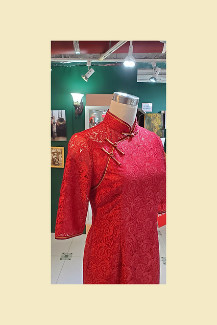 紅色蕾絲中袖短旗袍 Red Lace cheongsam qipao EU-002