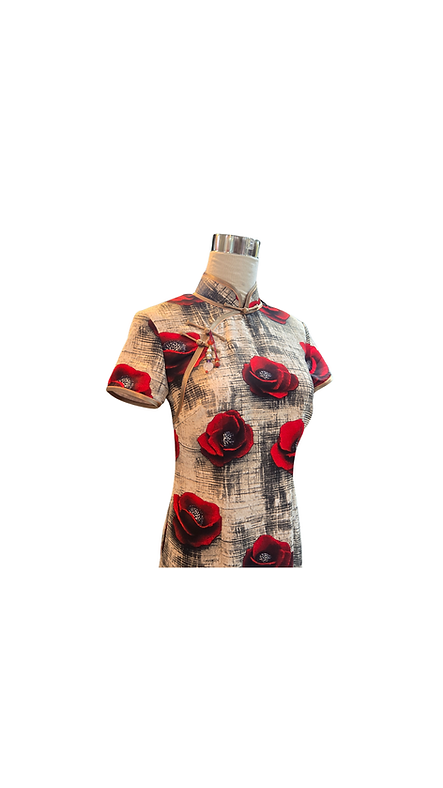 紅玫瑰短旗袍 Red Rose short qipao P-015