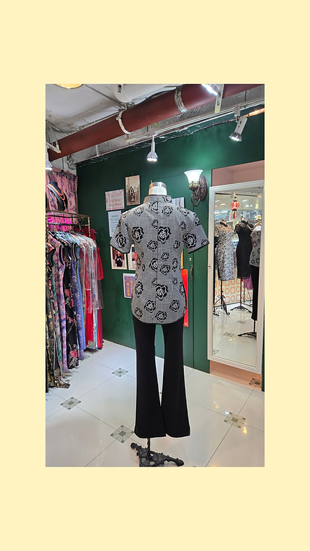黑色千鳥紋玫瑰花上衣 Black Houndstooth Rose Qipao Style Top P-042