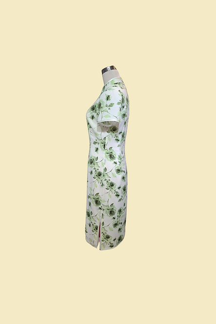 淺綠玫瑰花旗袍  Light green rose cheongsam Qipao B-029
