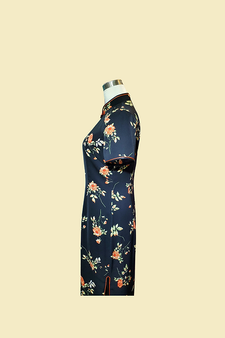 黑底康乃馨旗袍 Carnation cheongsam Qipao B-018