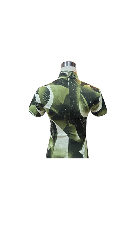 幾何水彩旗袍 Watercolor Palette Geometry short qipao P-019