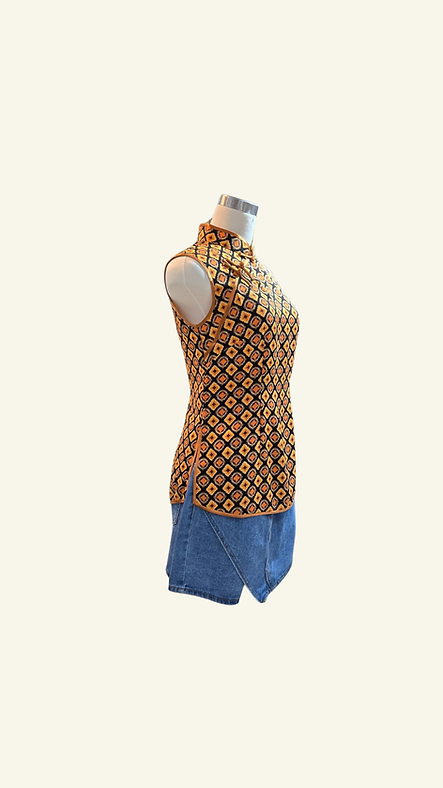橙色菱形上衣 Orange Rhombus Qipao Top P-012