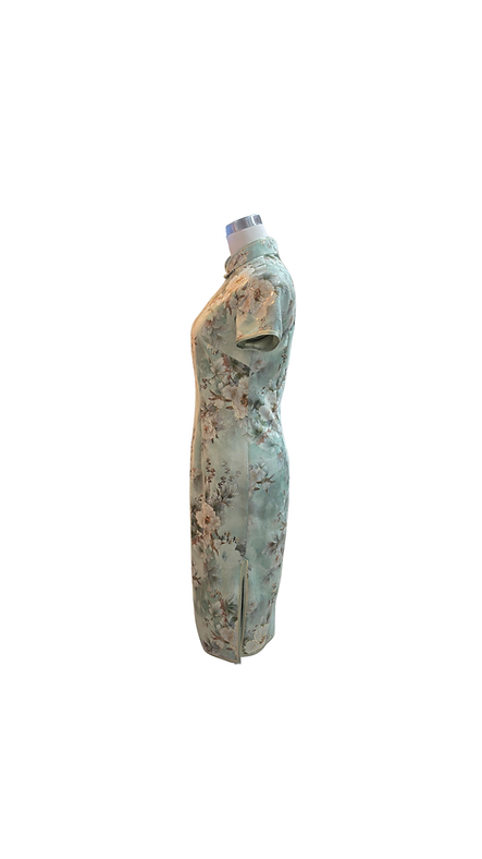 仿皮絨金絲牡丹短旗袍 Faux Suede Golden trim Peony short qipao P-014