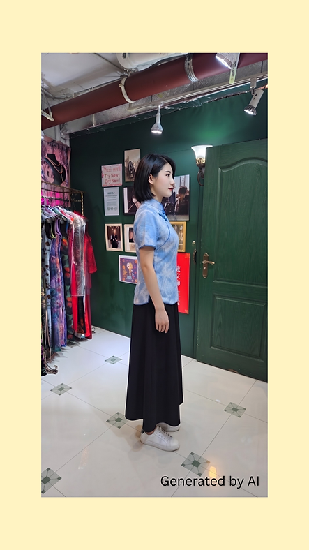 牛仔扎染上衣(淺色) Light-colored denim tie-dye Qipao Style Top NS-663