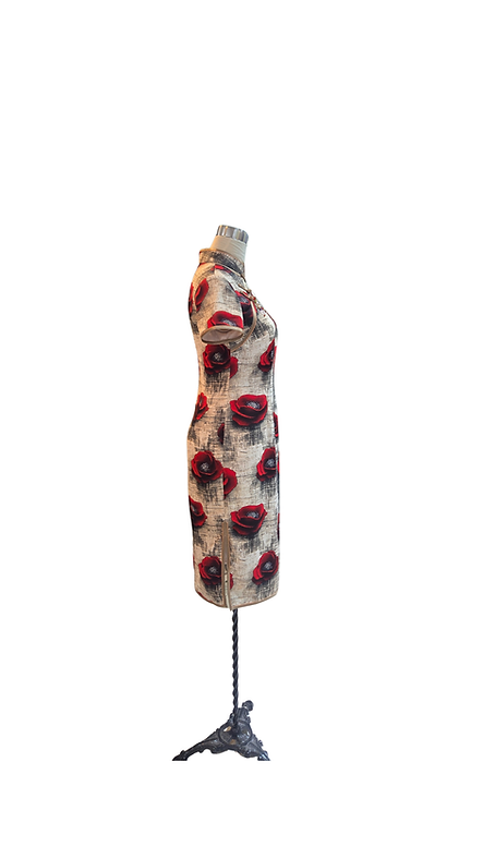 紅玫瑰短旗袍 Red Rose short qipao P-015
