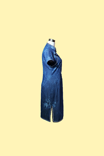 扎染牛仔布旗袍 Tie Dye Denim Qipao V033