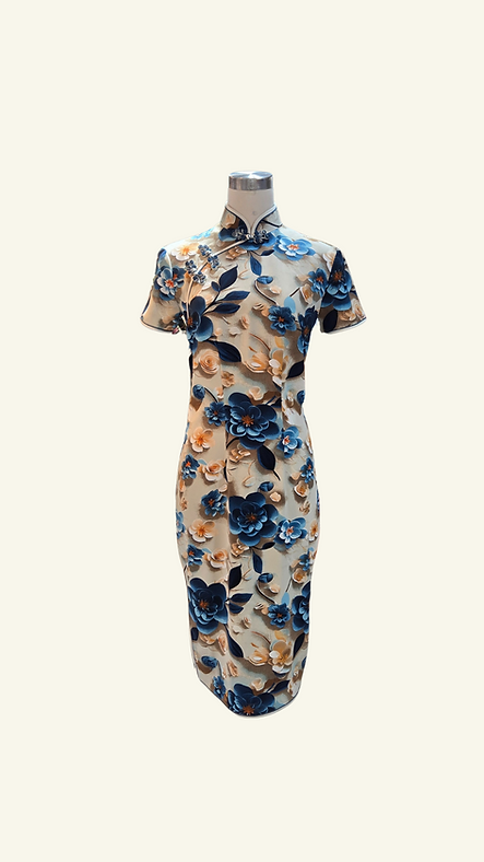 藍韻芳華短旗袍 Blue Elegance – Short Lace Cheongsam qipao EU-007