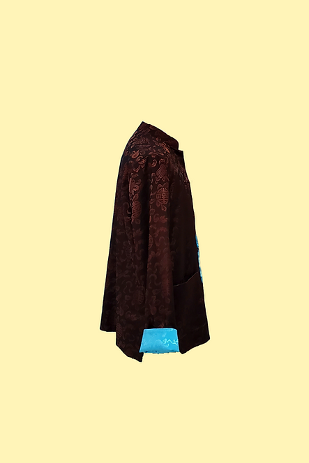 富貴吉祥雙面男士唐裝外套 (啡+湖藍) Reversible Man Jacket (Brown + Lake Blue) V037