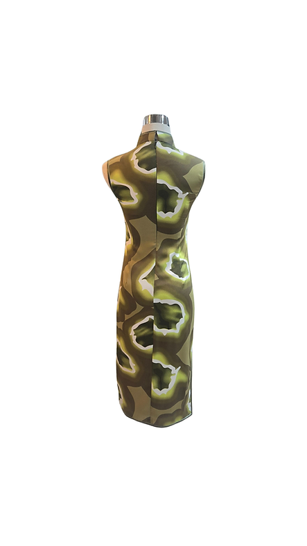 抽象幾何綠色旗袍 Abstract Geometric Green short qipao P-018