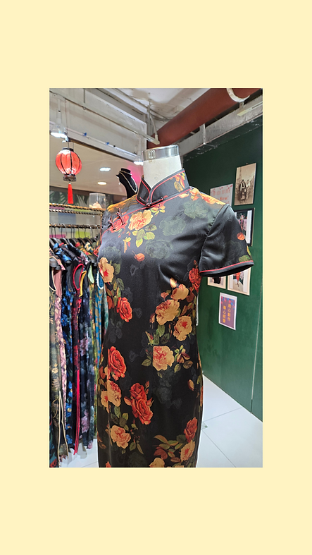黑底紅玫瑰短旗袍 Short black qipao with red rose pattern P-030