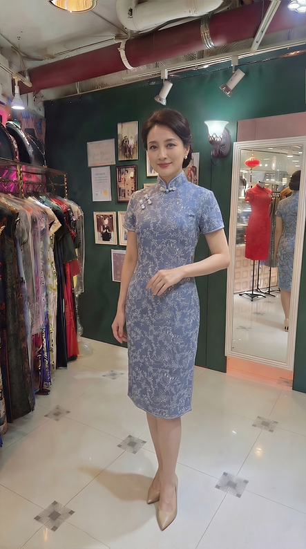 蝴蝶花牛仔布短旗袍 Butterfly Denim short qipao NS-648
