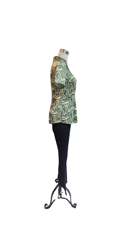 橄欖綠海浪上衣 Olive Green Ocean Wave Qipao Top P-022