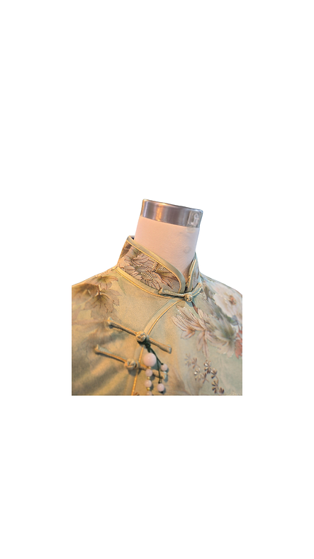 仿皮絨金絲牡丹短旗袍 Faux Suede Golden trim Peony short qipao P-014