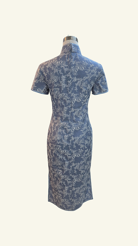 蝴蝶花牛仔布短旗袍 Butterfly Denim short qipao NS-648