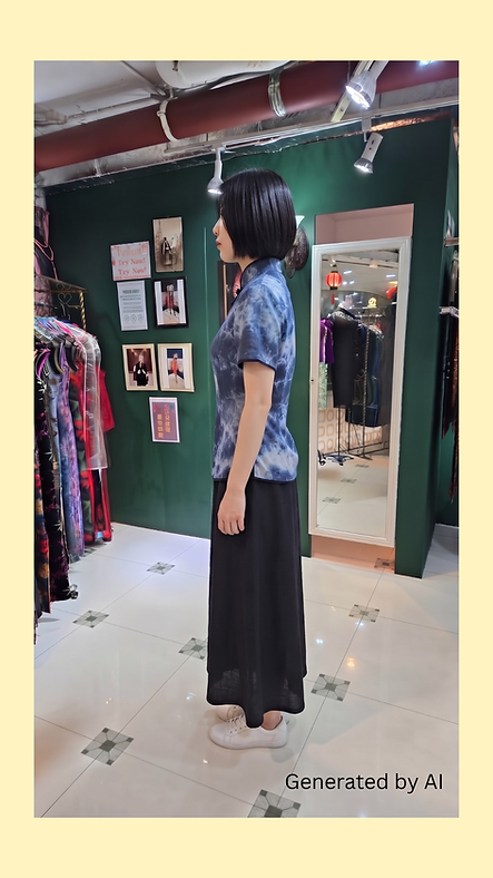 牛仔扎染上衣(深色) Dark Blue denim tie-dye Qipao Style Top NS-664